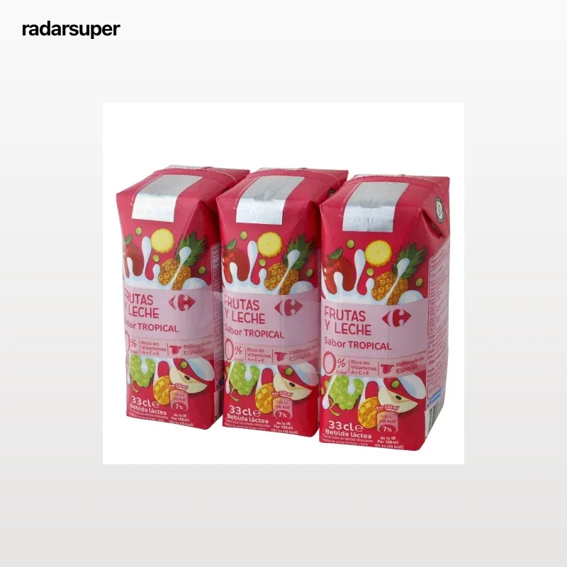 Zumo de frutas y leche Carrefour sabor tropical pack de 3 briks de 33 cl.