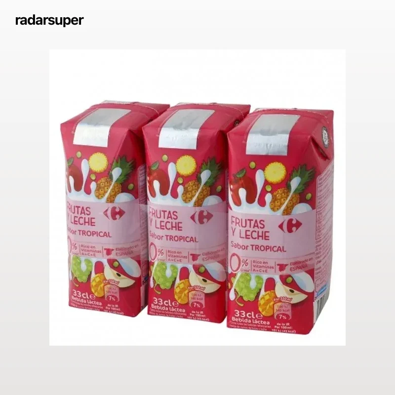 Zumo de frutas y leche Carrefour sabor tropical pack de 3 briks de 33 cl.