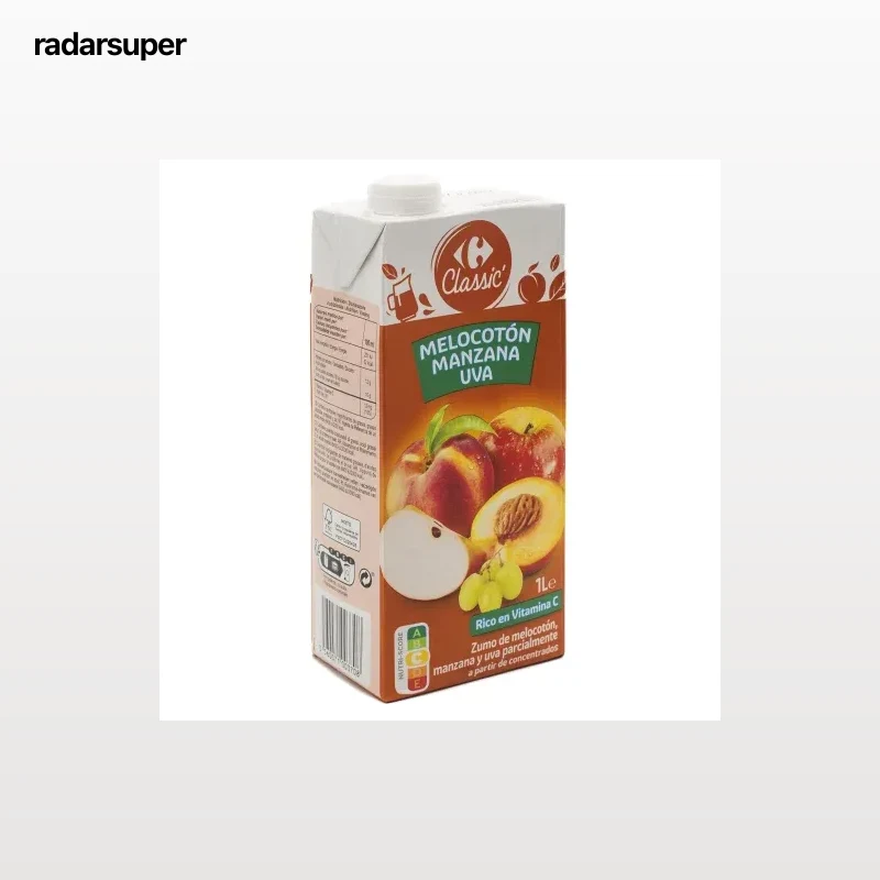 Zumo de melocotón, manzana y uva Carrefour brik 1 l.