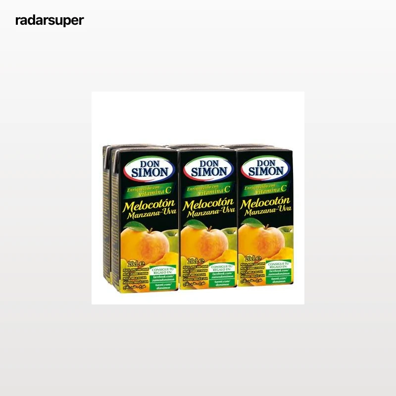 Zumo de melocotón, manzana y uva Don Simón pack de 6 briks de 20 cl.