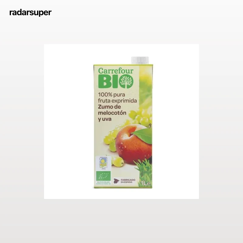 Zumo de melocotón y uva ecológico Carrefour Bio brik 1 l.