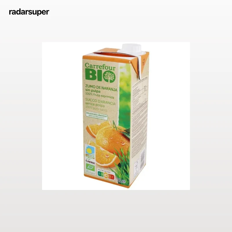 Zumo de naranja Carrefour ecológico exprimido sin pulpa brik 1 l.