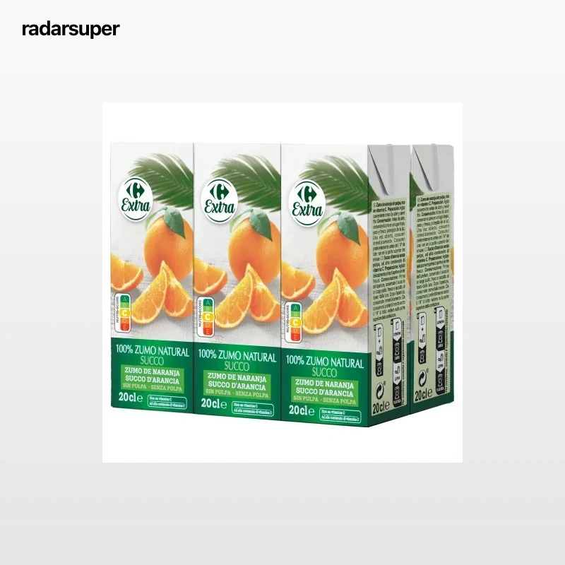 Zumo de naranja Carrefour Extra sin pulpa pack 6 briks 20 cl.