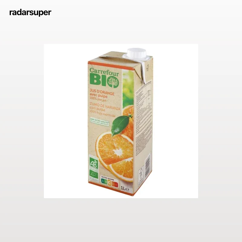Zumo de naranja con pulpa ecológico Carrefour Bio brik 1 l.