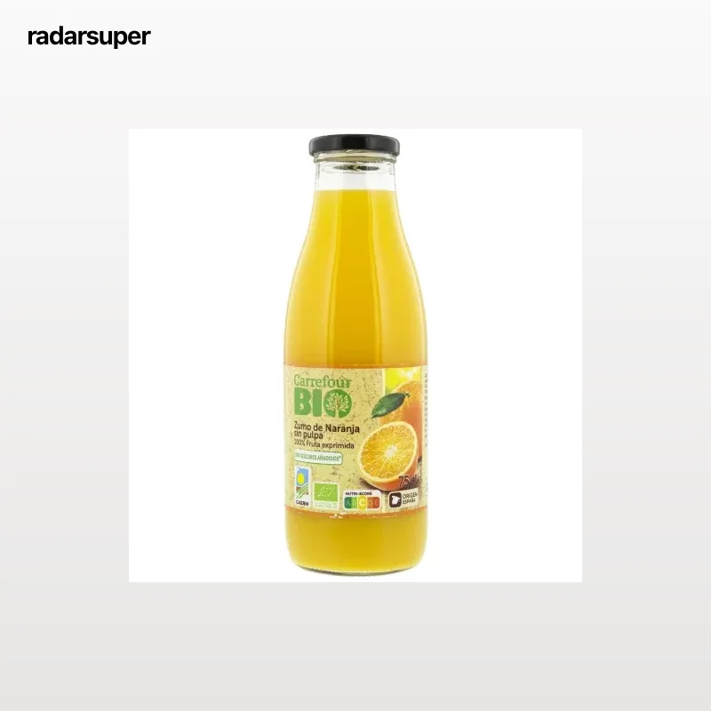 Zumo de naranja sin pulpa ecológico Carrefour Bio 75 cl.