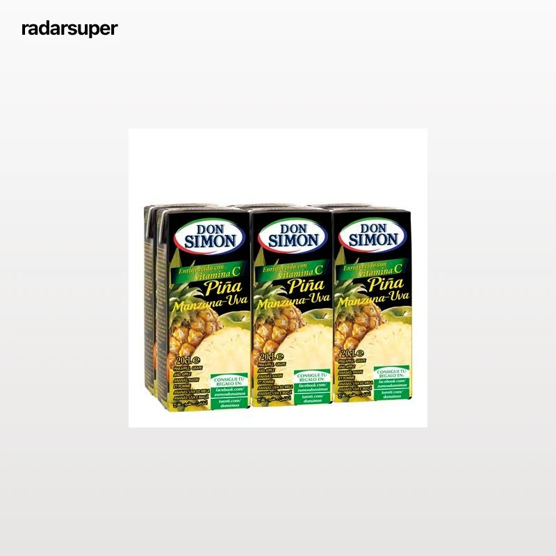 Zumo de piña, manzana y uva Don Simón pack de 6 briks de 20 cl.