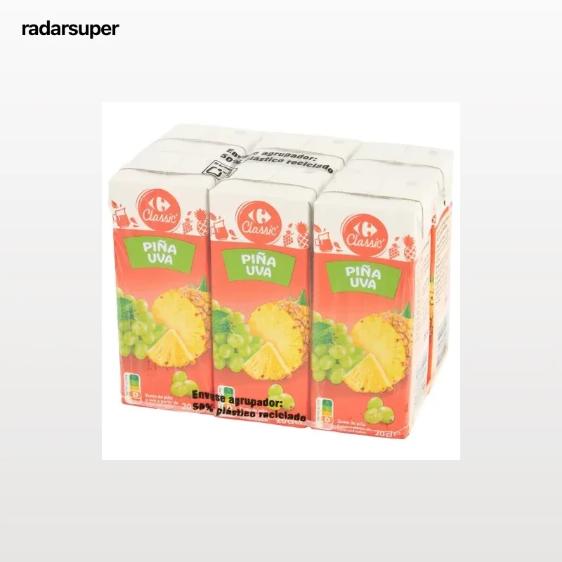 Zumo de piña y uva Carrefour Classic pack 6 briks 20 cl.