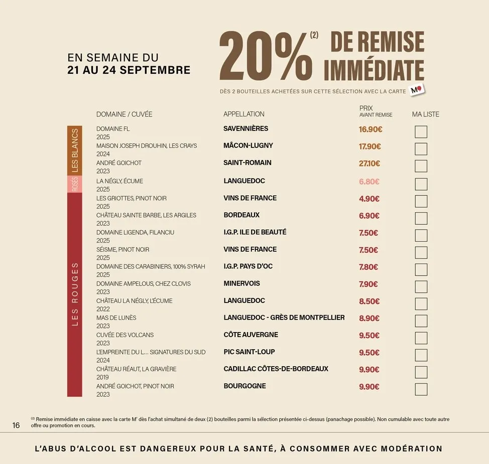 Catalogue Monoprix · Calendrier foire aux vins · du 11 septembre 2026 au 27 septembre 2026 — page 16