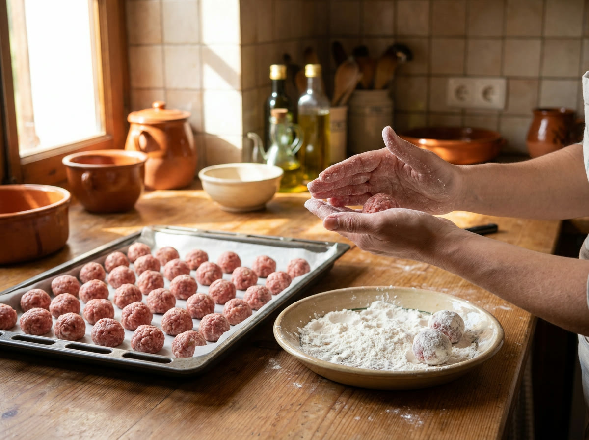 Forma y enharina las albóndigas