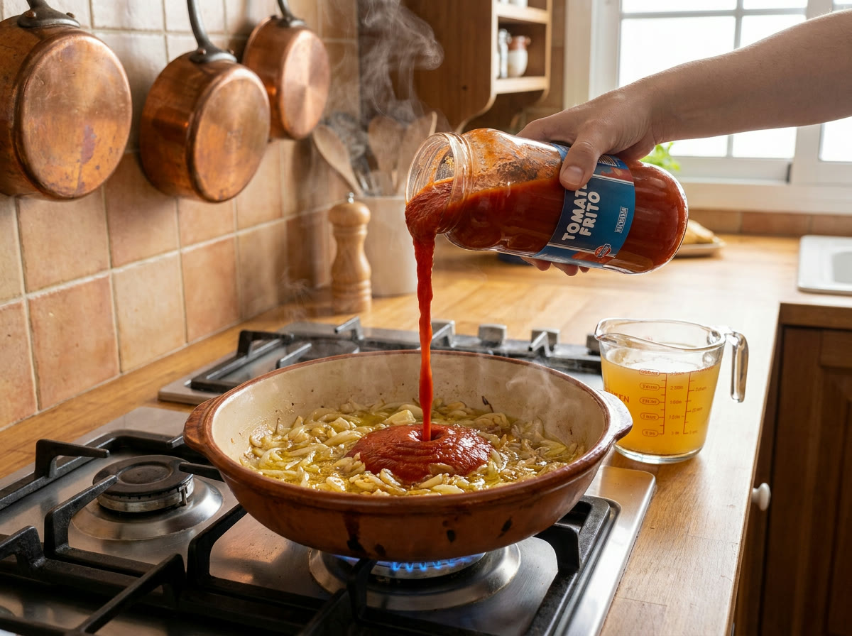 Añade el tomate y el caldo