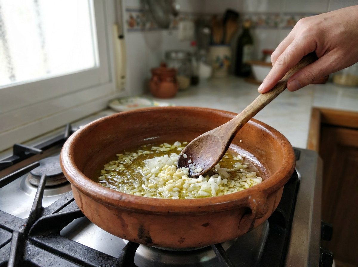 Pocha la cebolla con el ajo