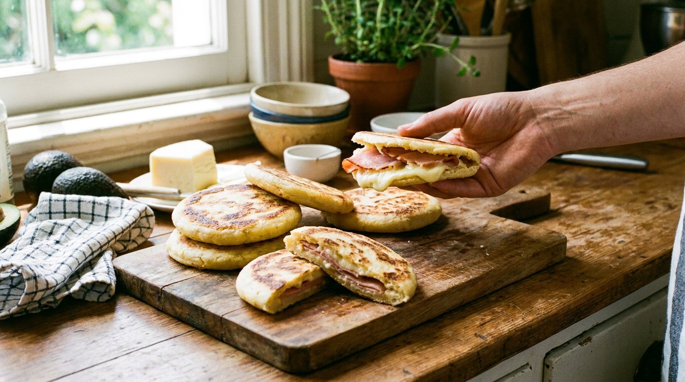 Arepas caseras rellenas de queso y jamón