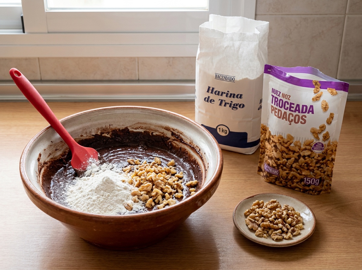 Añade la harina y las nueces