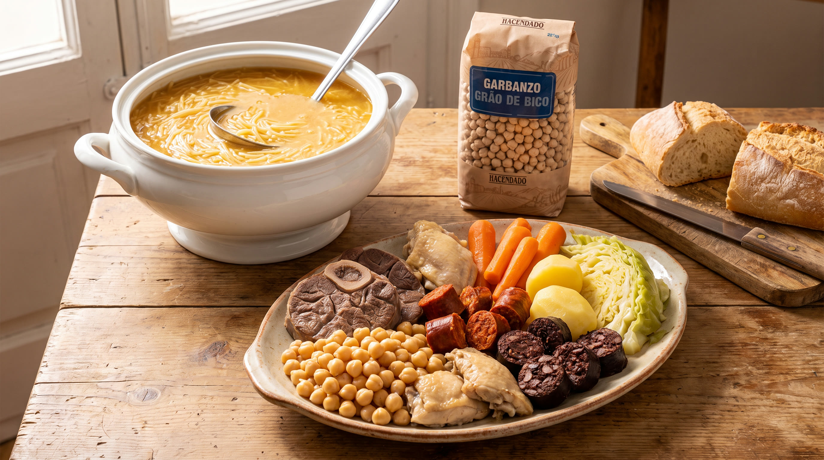 Cocido madrileño completo en dos vuelcos — plato terminado