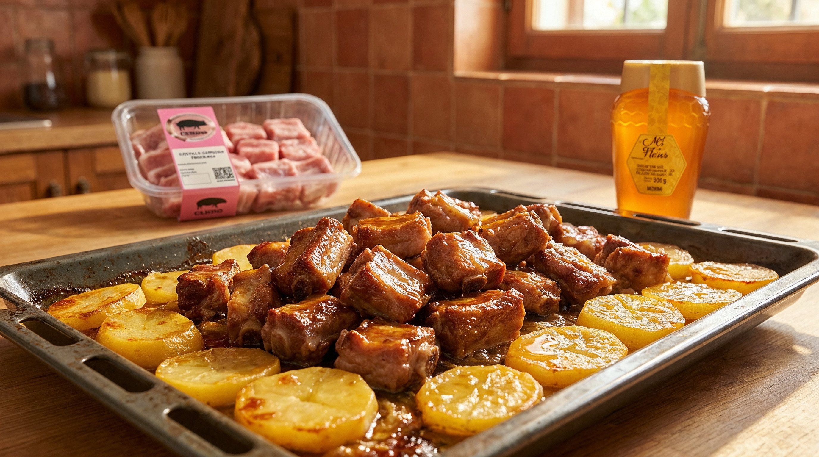 Costillas de cerdo al horno jugosas con miel