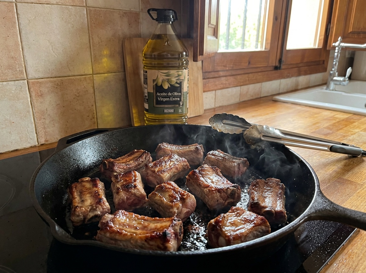 Sella las costillas en la sartén