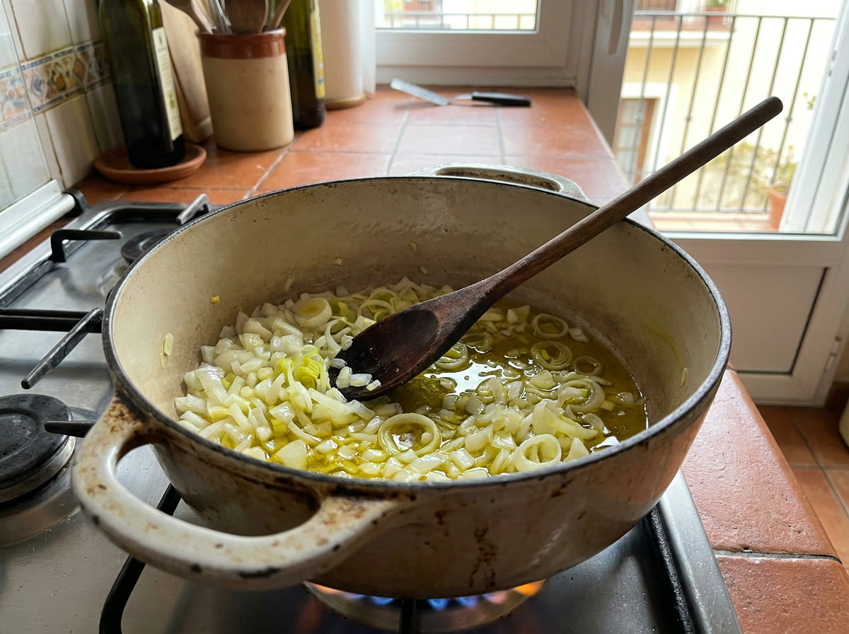 Pocha la cebolla y el puerro