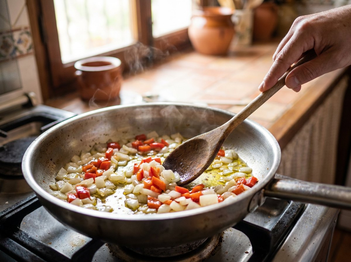 Pocha la cebolla y el pimiento
