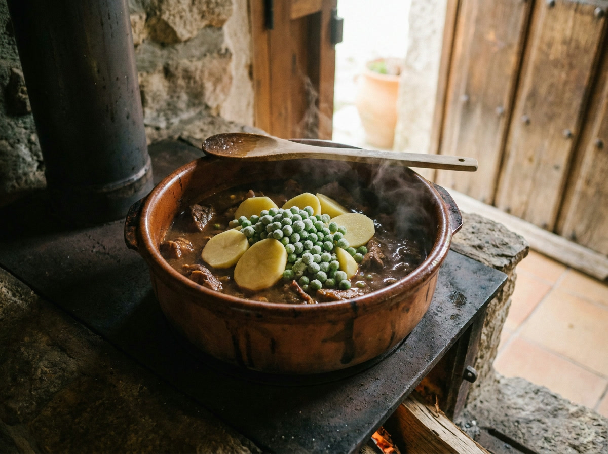 Añade las patatas y los guisantes