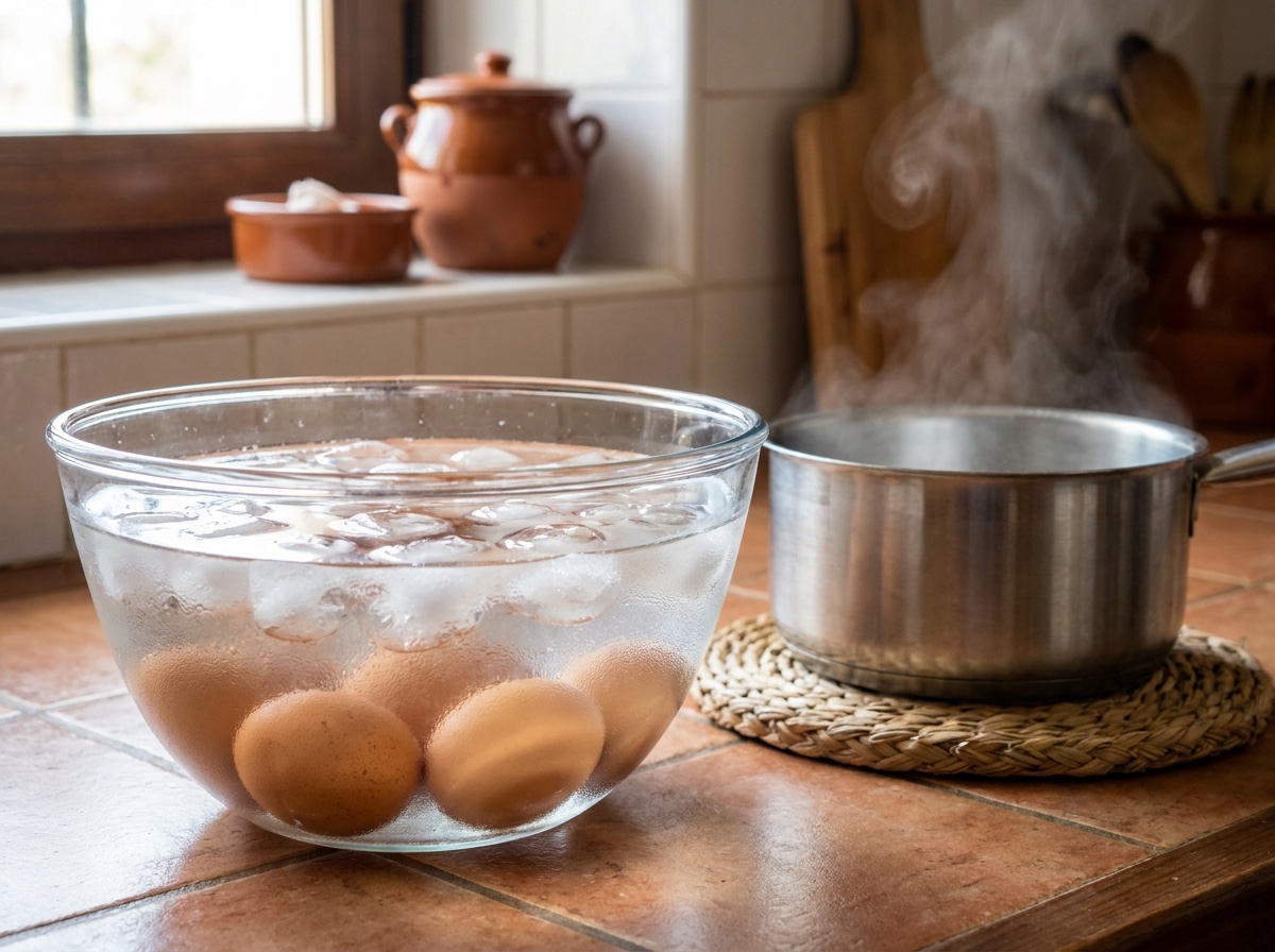Enfría los huevos en agua con hielo