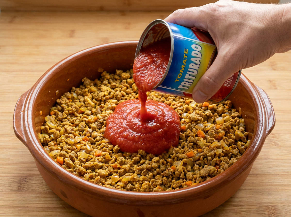 Añade el tomate y cocina a fuego lento