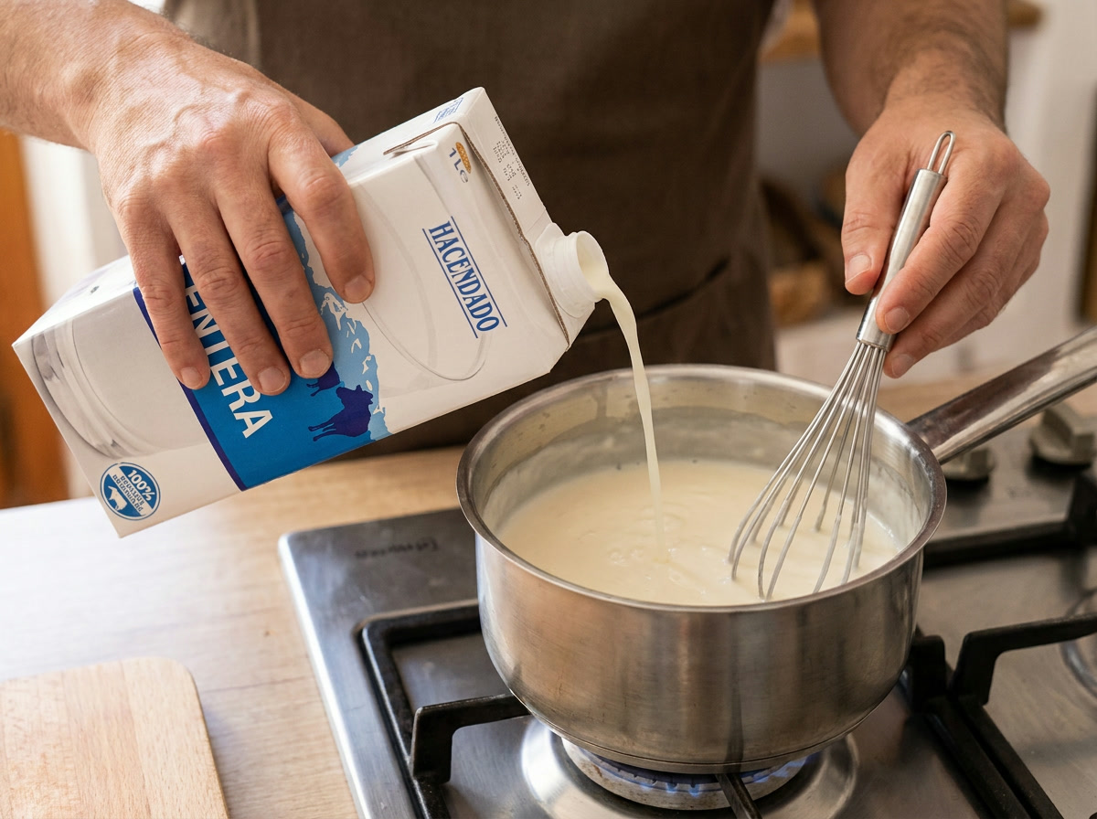 Añade la leche caliente sin grumos