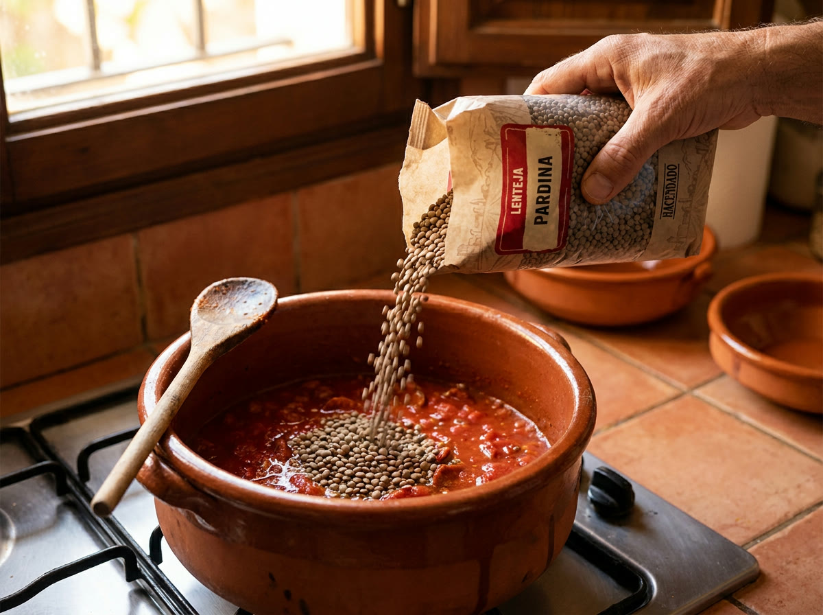 Incorpora tomate y lentejas