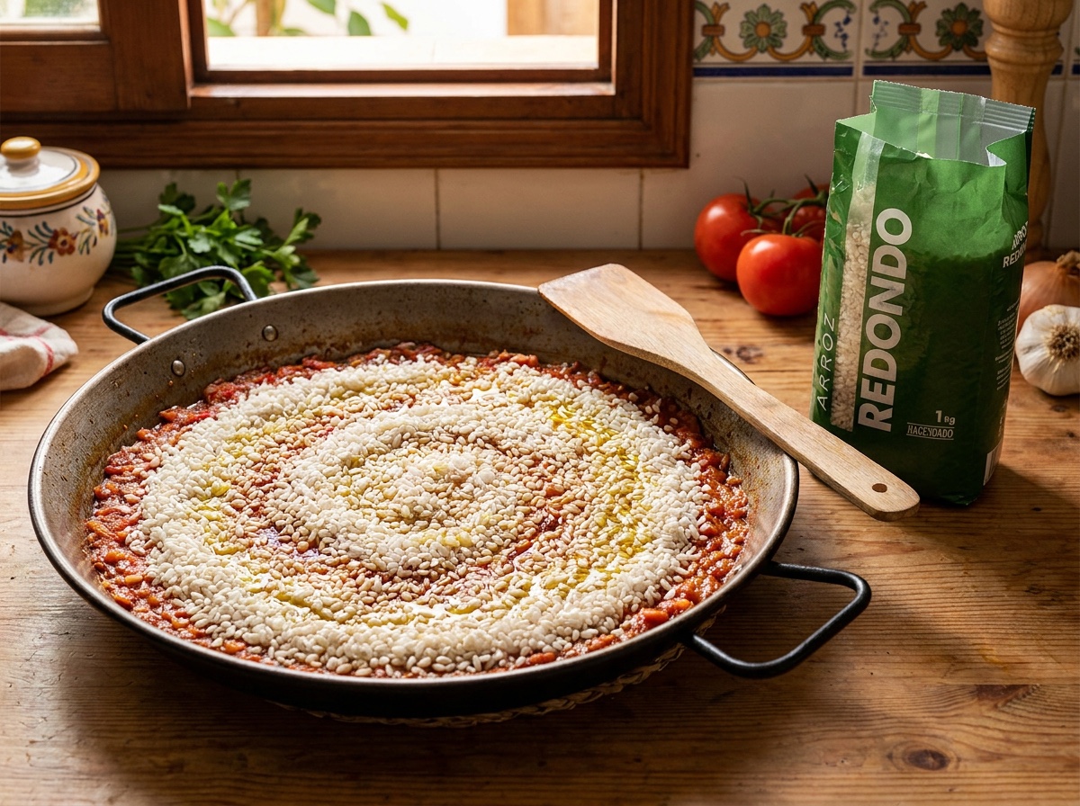 Añade el arroz y rehoga