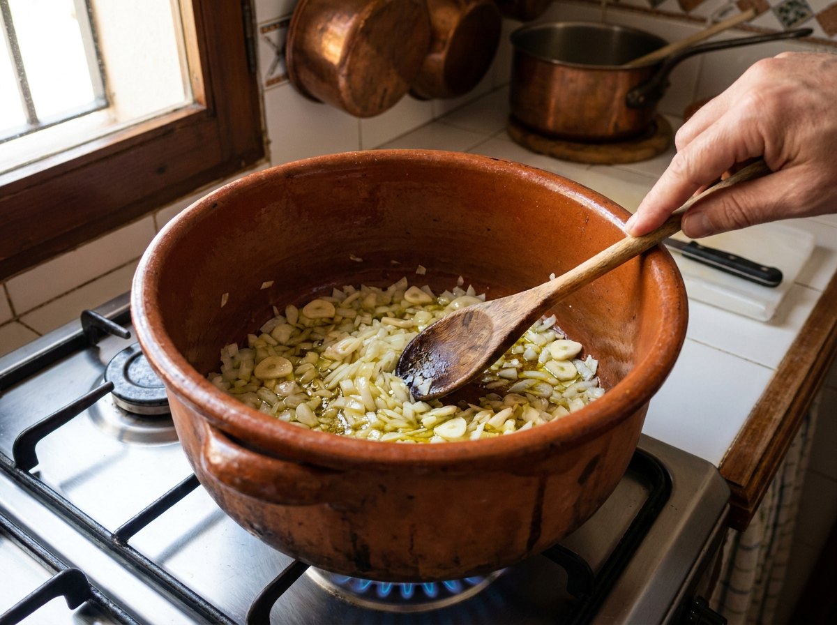 Pocha la cebolla y el ajo