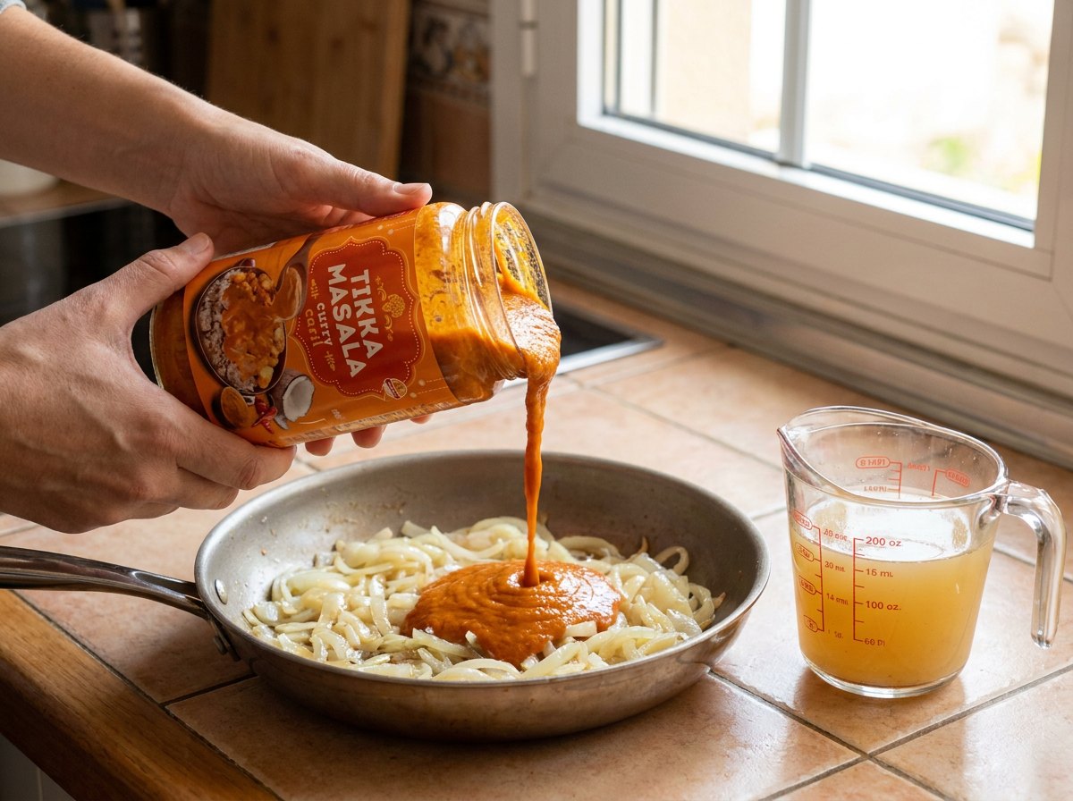 Incorpora la salsa curry y el caldo