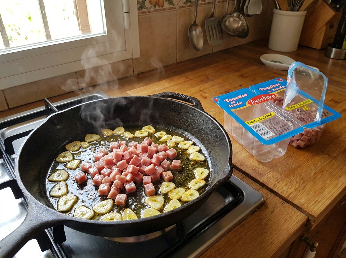 Dora los ajos con el jamón