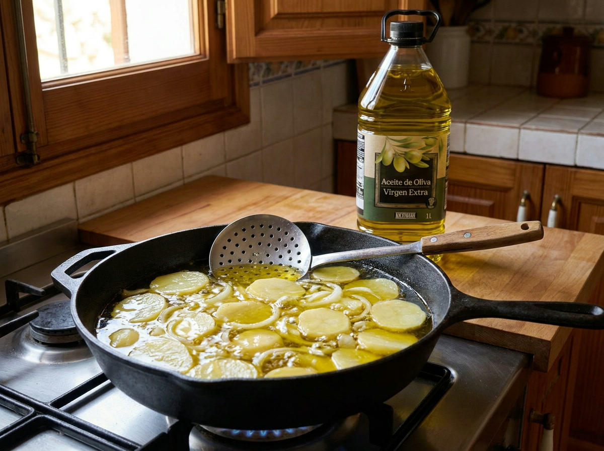 Pocha las patatas en aceite abundante