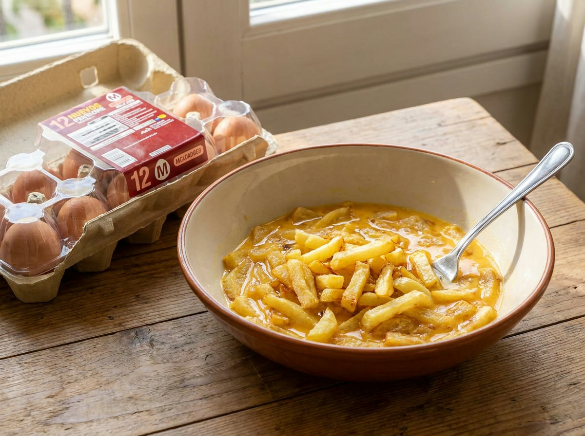 Bate los huevos y mezcla con las patatas